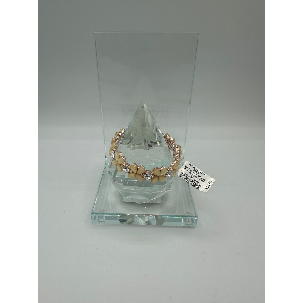 Charter Club Floral Stretch Bracelet Women OS Rose Gold Cream Crystal NEW